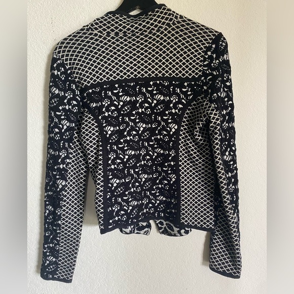 Anthropologie Moth Size S Black Jacquard Asymmetrical Moto Zip Lace Jacket - Picture 8 of 11